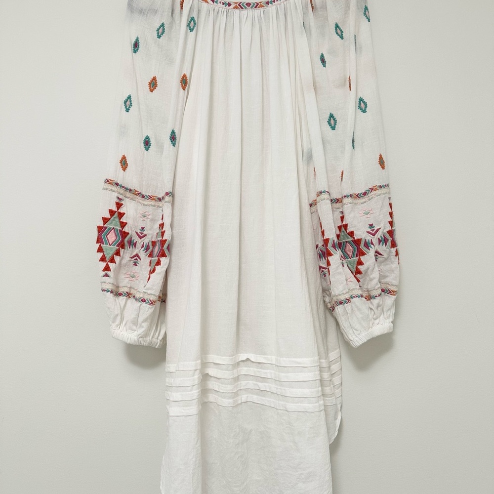 Sundance White Dress Tunic with Colorful Geometric Tribal Embroidery Boho Large - Picture 13 of 13